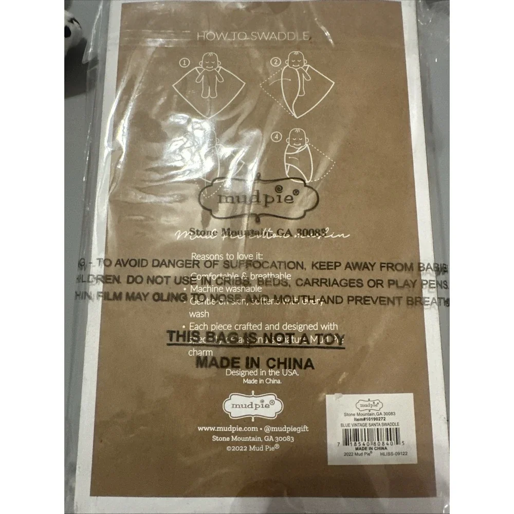 Mud Pie Christmas Vintage Santa Print‎ Muslim Swaddle Blanket NEW NWT 47x47